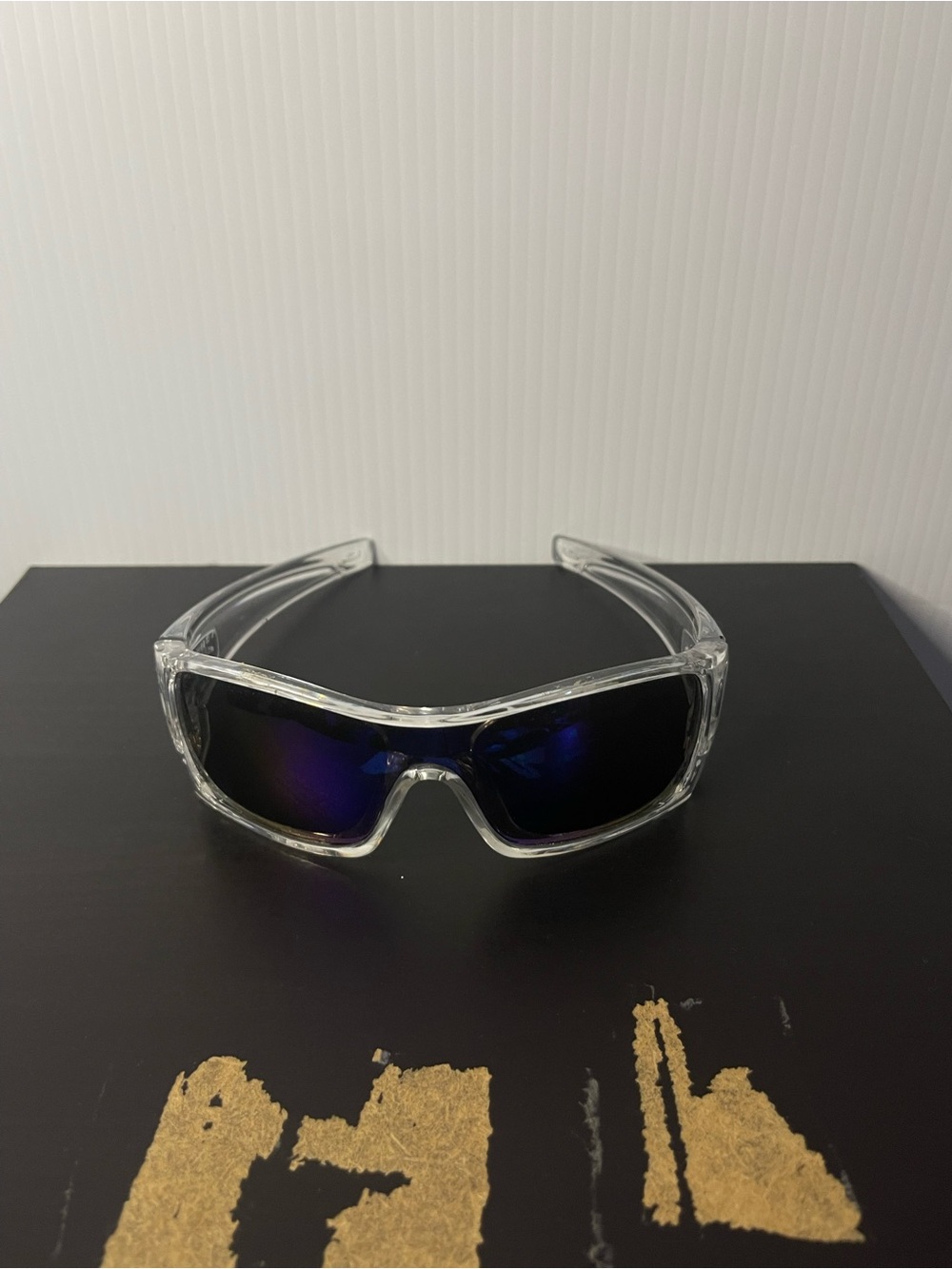 Oakley Clear Frame Sunglasses with Blue Mirror Lenses